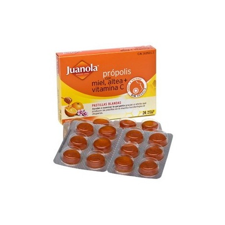 JUANOLA PASTILLAS BLANDAS PROPOLIS MIEL VIT C ALTEA SABOR NARANJA 48 G 24 PASTILLAS